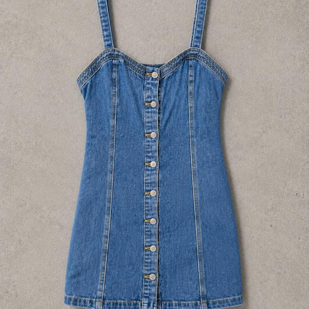 PacSun Light Wash Denim Button Front Corset Mini Dress Y2K Size S - Picture 2 of 6